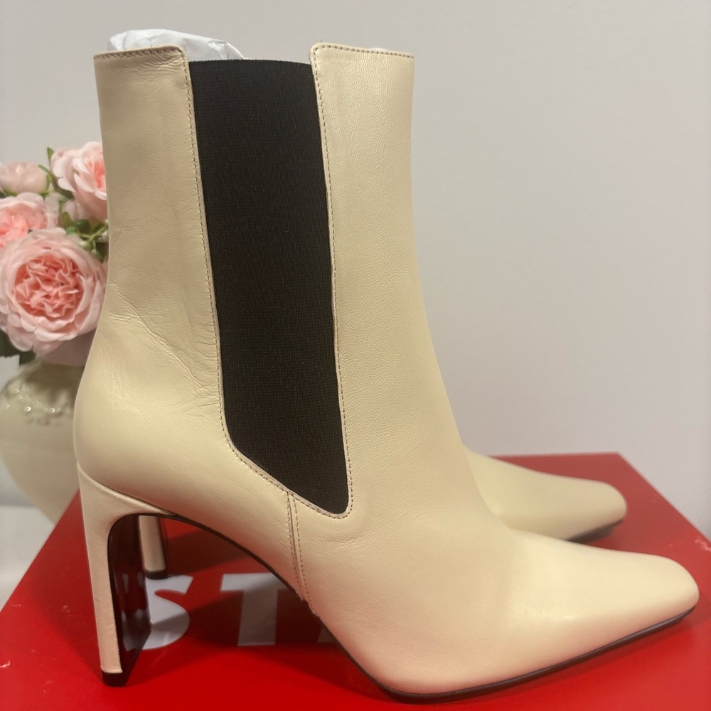 STAUD Cream and Black Heeled Boots